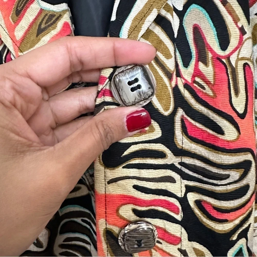 90s Vintage R.Q.T Women's Leaf Print Multicolor Front Button Jacket sz M